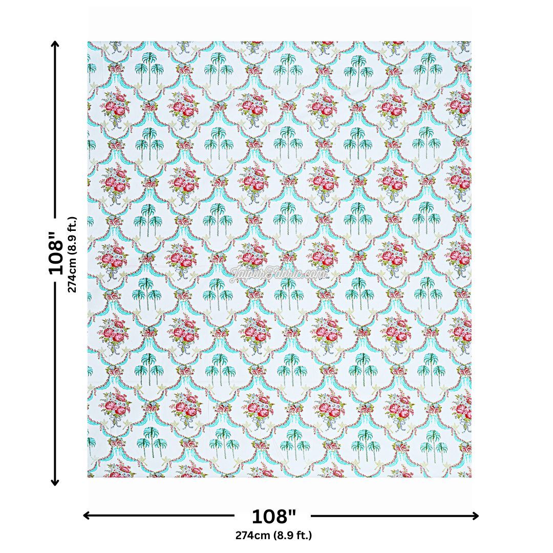 Vibrant Rose Bouquet Block Printed Jaipur Mela Cotton Bedsheet